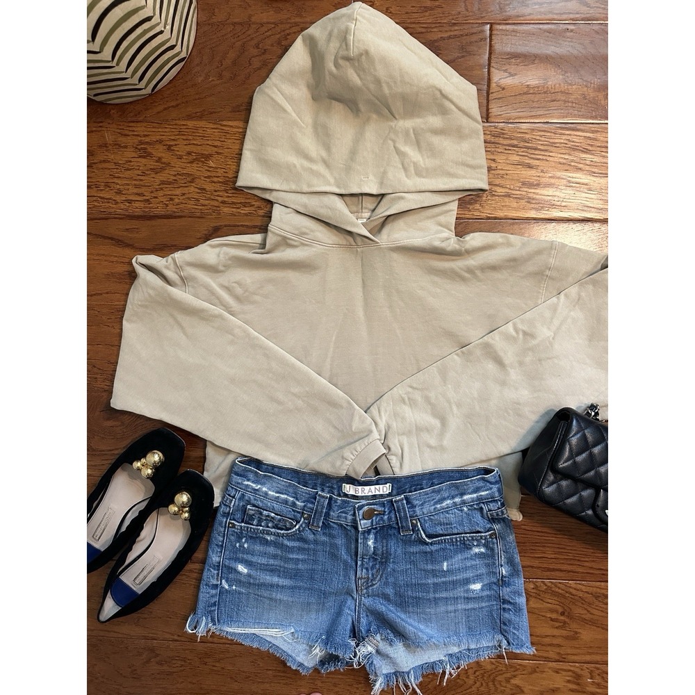 Aritzia The Group By Babaton Womens 2XS Beige Cropped Drawstring Hoodie 77935